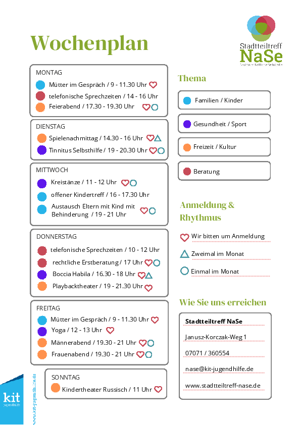 regelmäßige Angebote in unserem Wochenplan